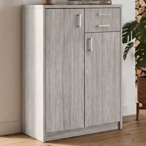 Commode Spacio 110cm 2 portes/2 tiroirs - chêne gris