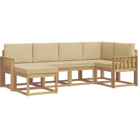 Set di divani da esterno 6 pz 6-Posti Bianco e Beige Poliestere vidaXL (1/5)