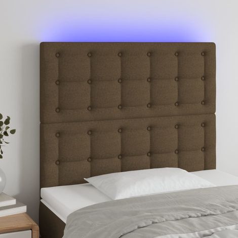 Tête de lit à LED Armoire de tête de lit Marron foncé 100x5x118/128 cm Tissu 13010 (1/5)