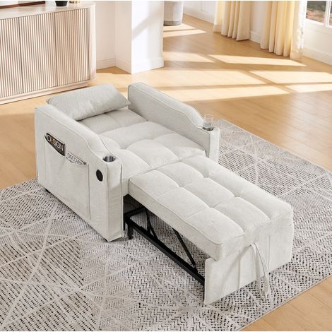 fauteuil salon couchage 190 cm beige bois HAVRYA (1/5)