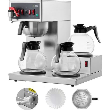 Mophorn 12 Tassen kommerzielle Filterkaffeemaschine, 3 Glaskaraffen und 3 Warmhalteplatten, Kaffeemaschine aus Edelstahl für Restaurant, Büro, Café (1/5)