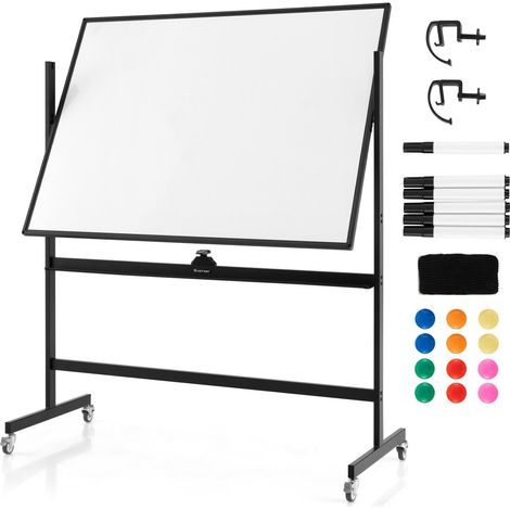COSTWAY Double Sided Magnetic Whiteboard Adjustable Mobile Revolving Board with Magnets (1/5)