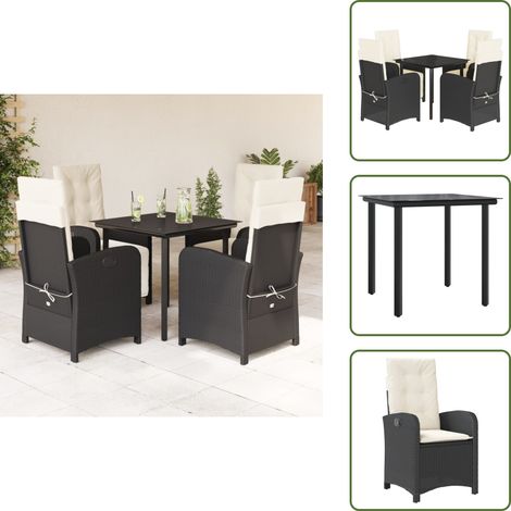 Meubles extérieurs - vidaXL Ensemble à manger de jardin coussins 5pcs Noir Résine tressée - Chaise de jardin noir (1/5)