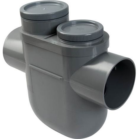 Nicoll – Siphon disconnecteur monobloc Ø125 ff à coller – PVC gris – 2 bouchons de visite pour nettoyage facile – Pour canalisations d'évacuation (1/4)