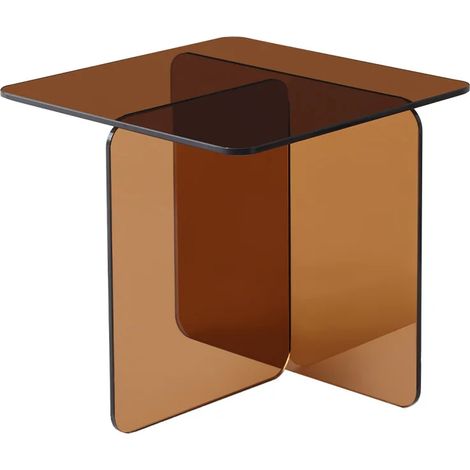 Table d'appoint carrée 50x50cm en verre trempé cuivré fumé – Design moderne minimaliste – Patins antidérapants – Montage sans outil – Meubletmoi (1/5)