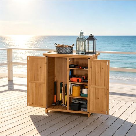 Armario de jardín 75x40x90 cm de madera amarilla con 2 puertas para exterior - MEUBLIV (1/5)