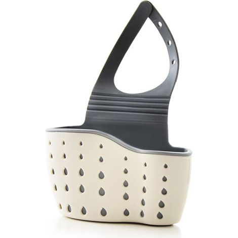 Ensemble de quatre paniers d'évier : panier à ventouse, égouttoir de cuisine, support de rangement, panier d'égouttage avec mécanisme à pression, panier filtre à légumes (bleu, beige, rose et vert).