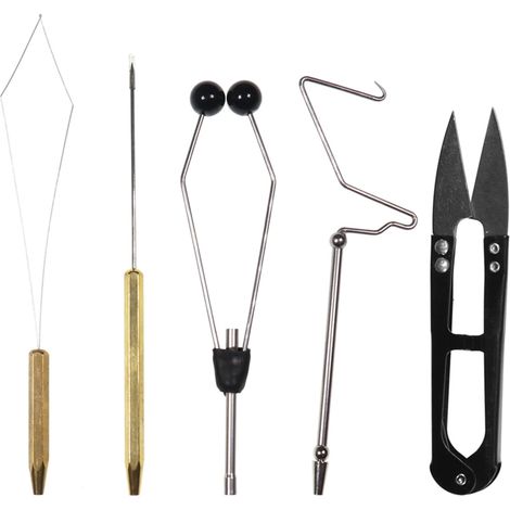 Kit combiné d'outils de fixation de mouches, étau porte-bobine, enfileur d'aiguille, fouet, ciseaux de finition, 5 pièces (1/5)