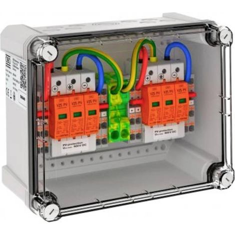 OBO Bettermann Boîtier de raccordement de générateur 2x2 String PV sur 2 WR-MPP 900V DC gris clair RAL 7035, 5088440 (1/2)