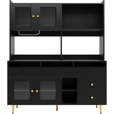 Aparador alto de comedor 145x39x171 cm con puertas de vidrio acanalado y botellero HOMVRA (1/5)