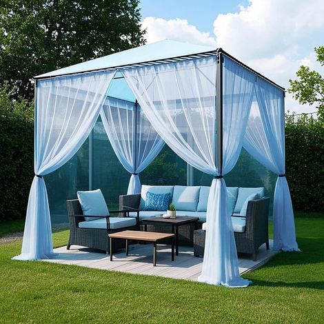 Bleu Clair,L160 X H300 cmRideaux d'extérieur, Lot de 4 Rideau Voilage Moustiquaire Exterieur Lumière Filtrer Transparent avec Bricolage Réglable pour Patio, Jardin, Gazebo (1/5)