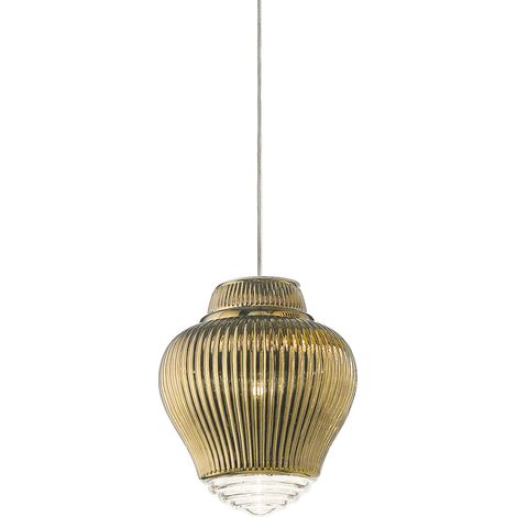 Clyde Lampada a sospensione in vetro soffiato lavorato a mano con finitura oro antico e struttura in metallo, design modulare ed elegante Ø 23 cm