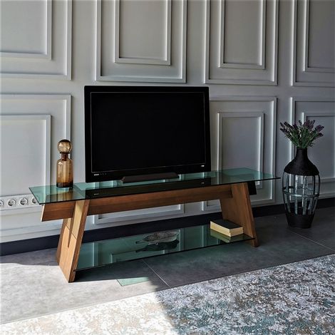 TV-Möbel Koralle Walnussgrünes Glas 158x45x40 cm (1/5)