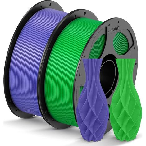 Filament PLA 1,75 mm, filament pour imprimante 3D RFID, précision dimensionnelle +/- 0,02 mm, lot de 2 bobines réutilisables de 1 kg, violet et vert (1/5)