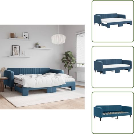 Tagesbett Ausziehbar mit Matratzen Blau 90x200 cm Samt - Sofa - Schlafcouch - Gästebett - Tagesbett - Wohnzimmermöbel (1/5)