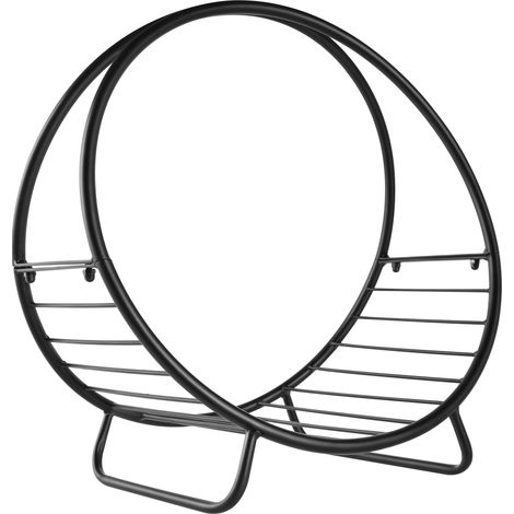 Porte-bûches en métal pour cheminée (intérieur/extérieur), forme panier, 45 x 29,5 x 47 cm, noir (1/5)
