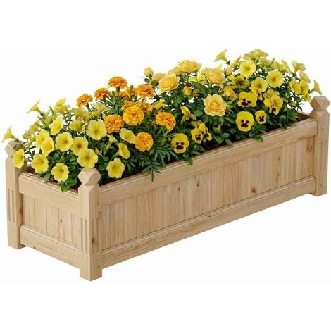 Jardinière surélevée en bois 110x40x35 cm rectangulaire pour légumes fleurs plantes grimpantes résistante intempéries (1/5)