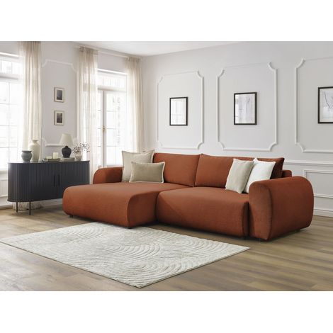 BOBOCHIC - Canapé d'angle convertible coffre LUCIEN tissu lisse Angle gauche Orange (1/5)