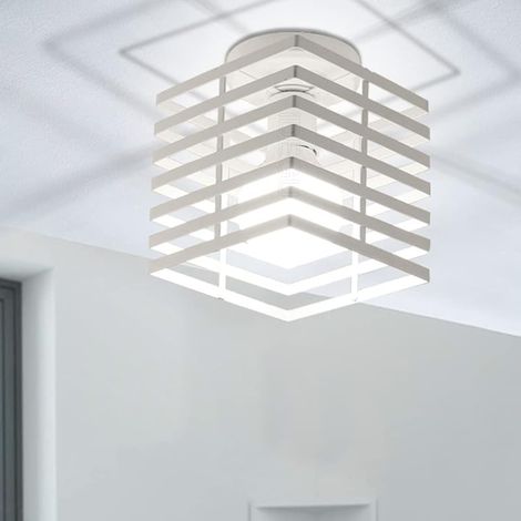 Plafonnier Industrielle Cube Cage Vintage Lustre Suspension en Fer Rétro Luminaire de Plafond pour Chambre Entrée (Blanc - Cube) (1/5)