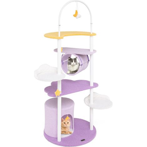 62 pouces arbre à chat grande taille avec structure en métal, plateformes de jeu et tunnel pour chats (1/5)