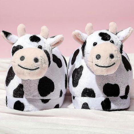 Pantoufles vaches, pantoufles animaux en peluche, pantoufles en peluche à poils courts confortables (1/5)
