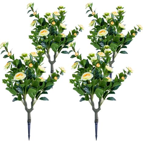 Arbre topiaire artificiel camélia jaune pour intérieur et extérieurérieur – Boule florale décorative en PE avec piquet métallique – Lot de 4 – Parfait maison, terrasse (1/5)