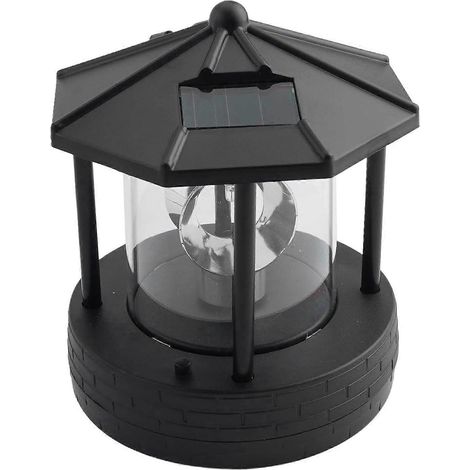 Solarbetriebene Leuchtturm-Gartenleuchte, drehbar, wasserdicht, LED-Außenleuchte, Landschaftsbeleuchtung, Schwarz, 14,5 x 14,5 x 17,5 cm