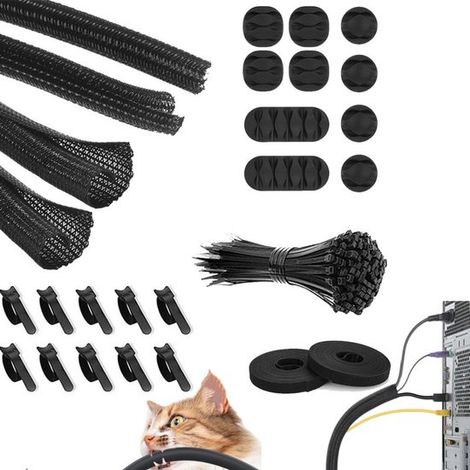 Juego de 126 piezas para la gestión de cables: protectores de cables, soportes y fundas de silicona para cables, clips autoadhesivos para cables (1/5)