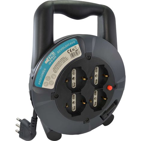 Prolunga Elettrica con Avvolgicavo 5 mt, 4 Prese Polivalenti (Schuko + 10/16A) (1/2)