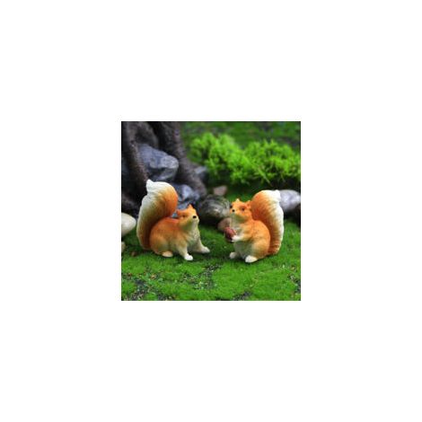 Set di 2 simpatiche statuine di scoiattoli in miniatura per un giardino delle fate - Crezuo