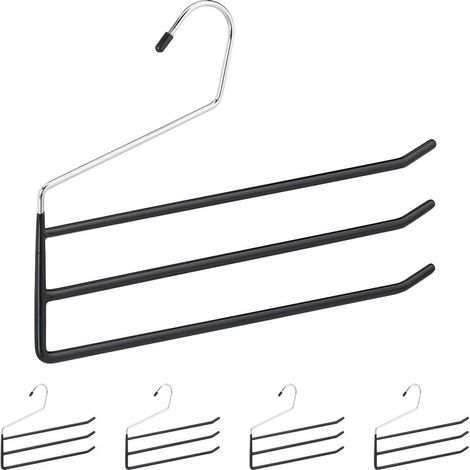 Lot de 5 cintres pantalons métal noir antidérapants, 3 barres gain de place, multifonction organisateur dressing (1/5)