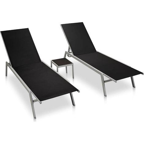Chaises longues lot de 2 avec table acier et textilène noir (1/5)