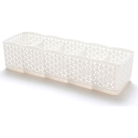 Panier De Rangement En Plastique 5 Compartiments Pour Chaussettes Et Maquillage Design Aéré Blanc (1/2)