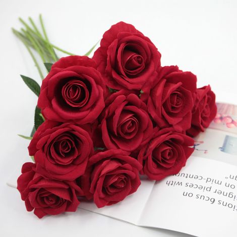 Bouquet artificiel d'hortensias et de roses persans – fleurs artificielles pour la Saint-Valentin, la décoration de table lors de mariages, de fêtes et la décoration intérieure (9 tiges – grandes ros (1/5)