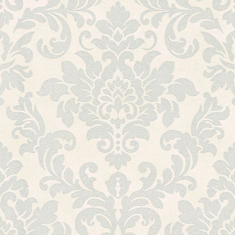 Papier peint chic baroque beige et gris Tapisserie baroque élégante pour chambre adulte Papier peint gris damassé idéal couloir (1/5)