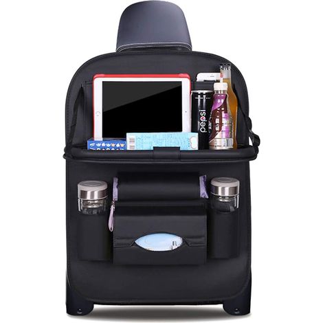 Organisateur de siège auto avec protection de dossier en cuir PU, porte-tablette pliable et imperméable, sac de rangement pour siège enfant. (1/5)