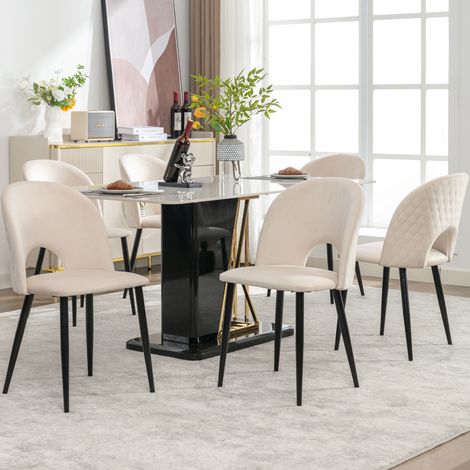 Lot de 6 chaises salle à manger design velours beige structure métal pieds réglables motif losanges dossier