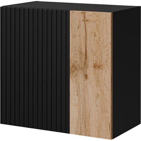 Armario de pared Species I, Negro + Roble wotan, 50x50cm, Número de puertas: 030cm, MDF, Aglomerado laminado
