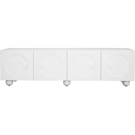 Mueble TV blanco moderno con 4 puertas y relieve circular 180,5 x 38 x 50 cm (1/5)