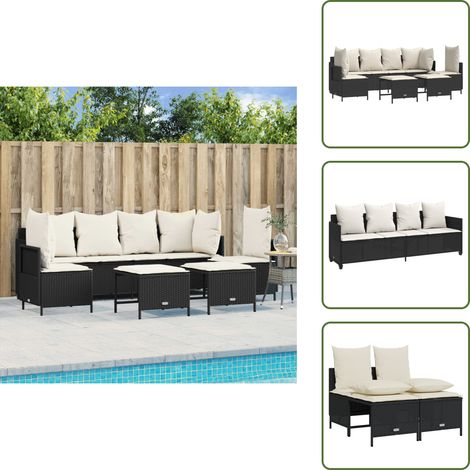 The Living Store 5-tlg. Garten-Sofagarnitur mit Kissen Schwarz Poly Rattan - Gartenmöbel - Outdoor Möbel - Rattan Gartenmöbel - Lounge Set - Sofasitzgruppe
