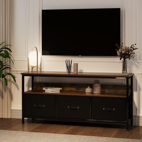 Hoerfuriy – Meuble TV 140 cm en MDF – 3 tiroirs et 2 étagères – Charge 68 kg – Pieds réglables pour stabilité – Pour téléviseurs jusqu'à 55 pouces (1/5)