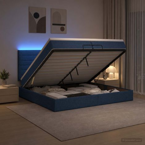 vidaXL Lit coffre avec matelas et LED Bleu 200 x 200 cm Tissu (1/5)