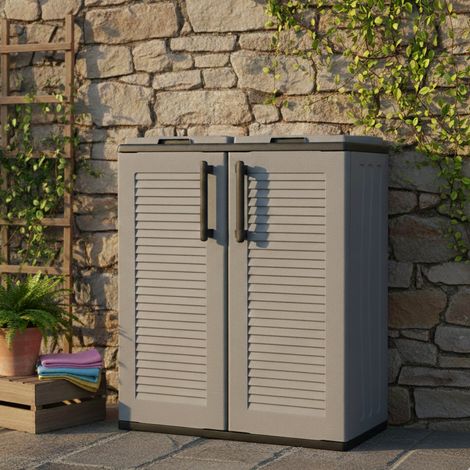 Dmora Armario para exterior o interior, puerta móvil 2 bolsas a 2 puertas para colección separada, 100% Made in Italy, cm 68x37h84, color gris, con embalaje reforzado (1/4)