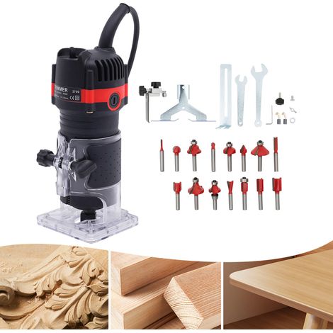 Holzfräse Oberfräse, 800 W Kantenfräse, 30000r/min Elektrik Kantenfräse 6,35mm Durchmesser,Kompakte Oberfräse, Kantenfräse für die Holzbearbeitung, Oberfräse mit 15 Stück Fräser Spannzangen