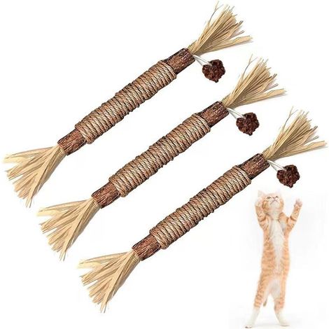 Bâtonnets En Argile Argentée - 23 cm - Jouet Pour Chat - Anti-Stress Et Hygiène Buccale - Lot De 3 (1/5)
