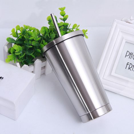 Vaso térmico de acero inoxidable 304 de 500 ml para bebidas frías y calientes, con tapa y pajita, ideal para viajar. (1/5)