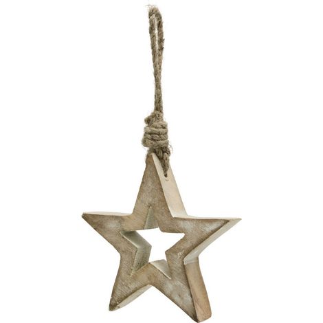 White Wash Collection Small Hanging Star Decoration - Wood - L1 x W10 x H10 cm - Brown