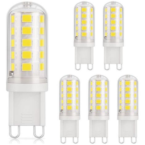 Lote de 6 bombillas LED G9 – 3W – 430LM – equivalente a halógena de 40W – blanco frío 6000K – 220-240V – no regulables – base cerámica – casquillo G9 estándar (1/5)