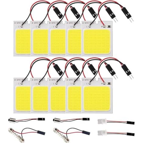 10 Pièces Super Lumineux Blanc économie D'énergie 5050 48-SMD LED, Panneau Dôme Lampe Auto Voiture Intérieur Plaque de Lecture Lumière Plafond de Plafond Intérieur Filaire Lampe (DC 12V) (1/2)