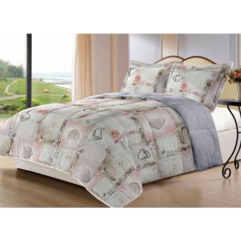 Edredón Invierno Nórdico de Franela con Forro Polar de Sherpa 180x260 cm + 1 Funda de Almohada  Edredones Borreguillo Extra Suave para Cama, Cálido y Gruesa (Greco Gris) (1/2)